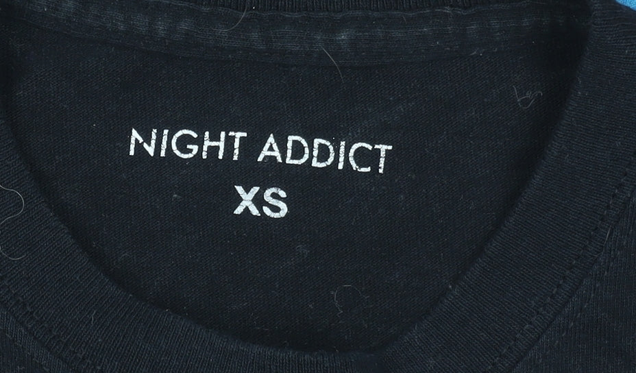 Womens UK Size XS Night Addict Black Basic T-Shirt