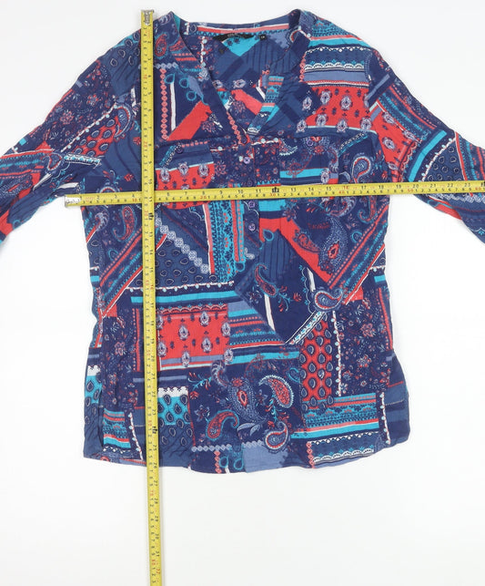 Isle Collection Womens Multicoloured Cotton Paisley Tunic Blouse 3/4 Sleeve Size 14