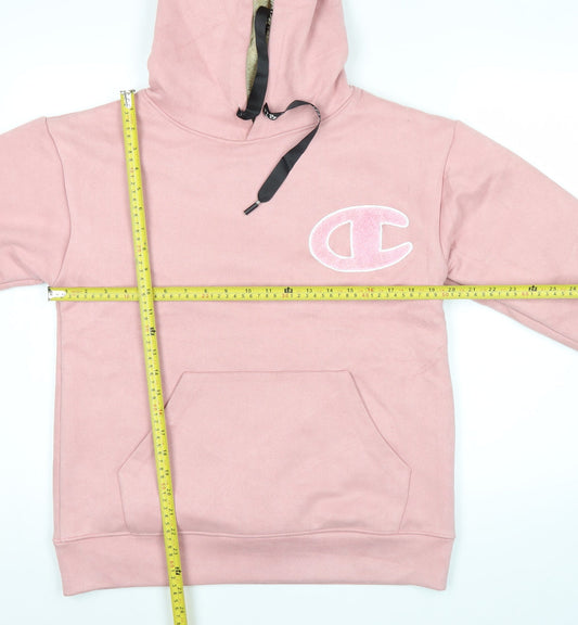 Champion Womens Pink Pullover Hoodie Medium Cotton Logo