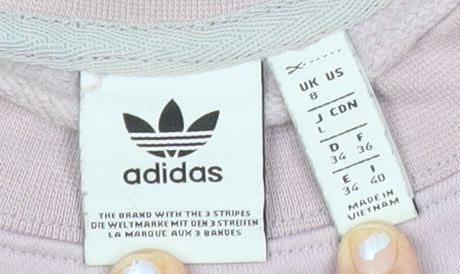Adidas Womens Sweatshirt Black Pink White UK 8 Logo Pullover