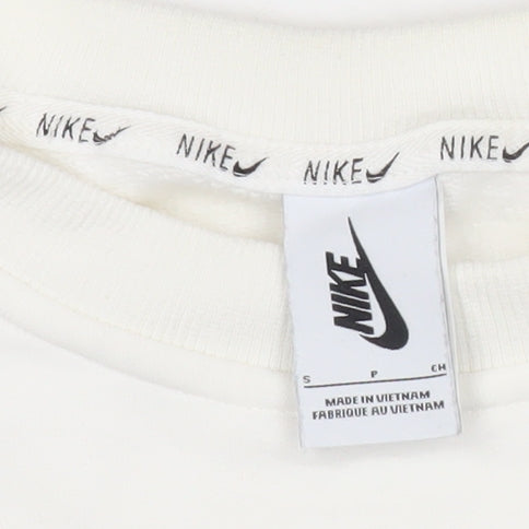 Nike Women White Small Crew Neck Sweatshirt Logo Long Sleeve