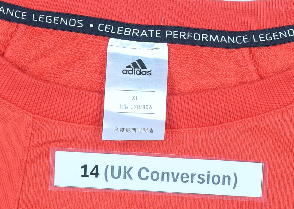 Brand and care label for Adidas women’s red sweatshirt uk 14 xl long sleeve crew neck sports top
