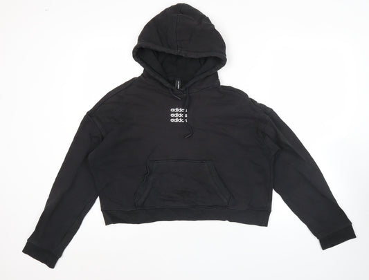 Additional front view of Adidas women’s black, size UK 10, pullover hoodie sweatshirt with logo