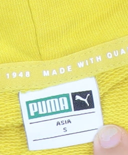 Puma Womens Yellow Hoodie Small Cotton Blend Pullover Logo Sportswear