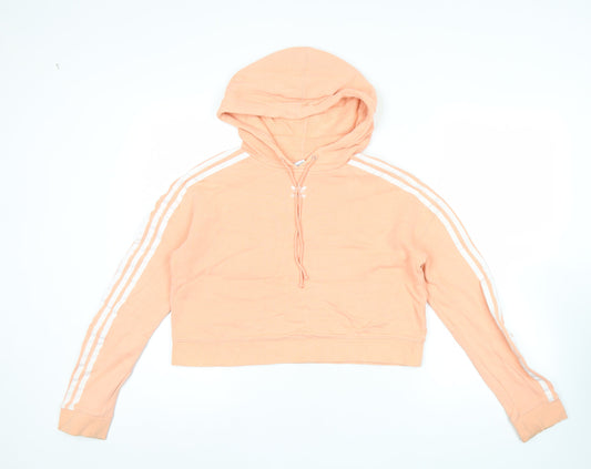Additional front view of Adidas women’s pink cropped pullover hoodie, size UK 6, cotton casual