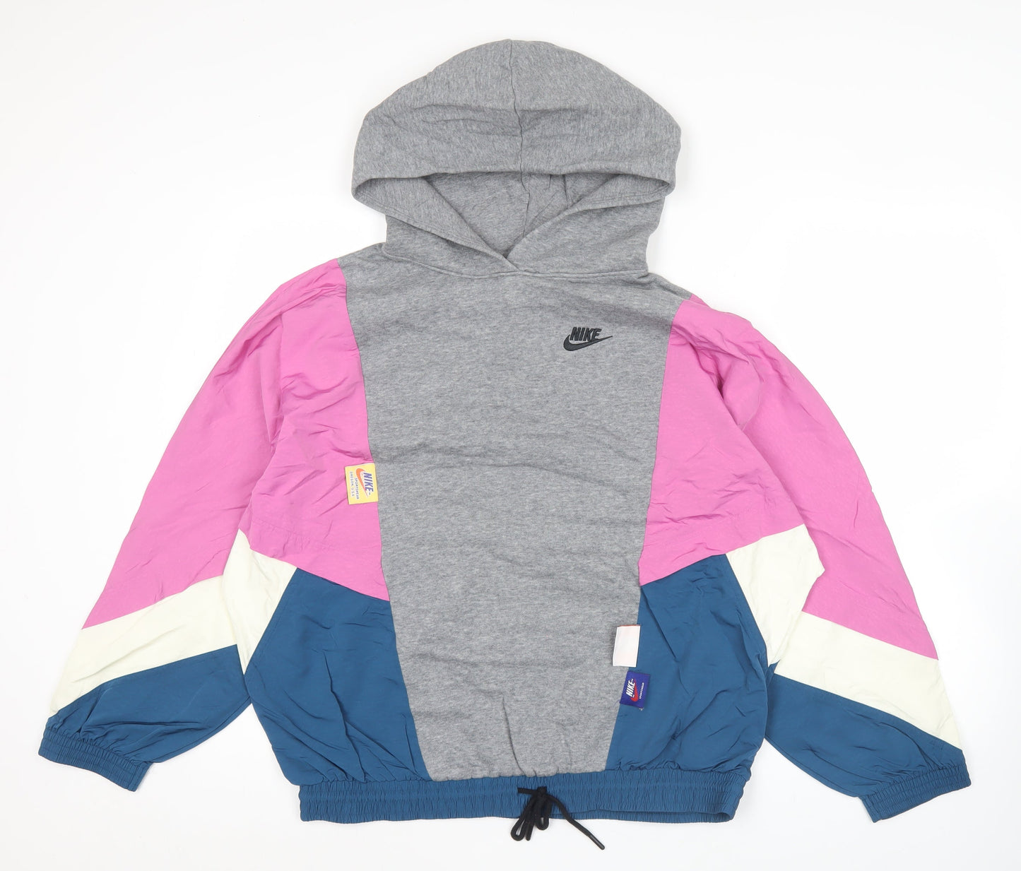 Nike Womens Grey Pink Colourblock Hoodie Sweatshirt M