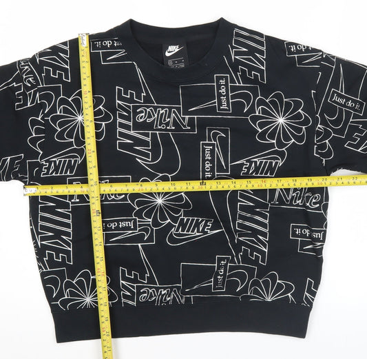 Nike Womens Black Graphic Logo Crew Neck Sweatshirt Size M