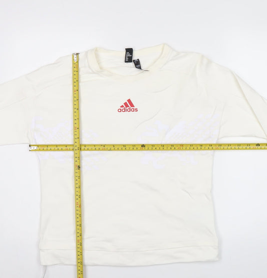 Adidas Womens Ivory Sweatshirt Size 10 Pullover Logo Cotton