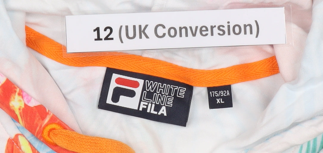 Fila Women’s White Floral Full Zip Hoodie UK 12 Short Sleeve Summer