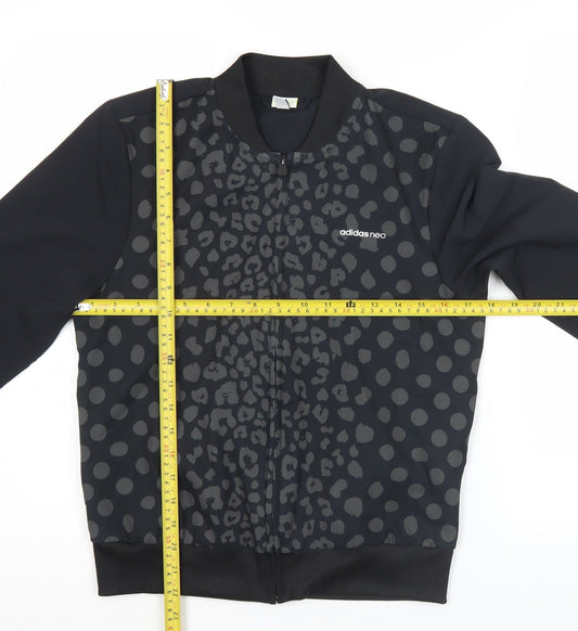 Adidas Women Black Size 8 Varsity Bomber Jacket Animal Print
