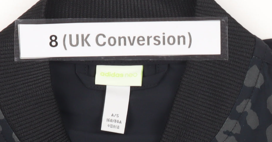 Adidas Women Black Size 8 Varsity Bomber Jacket Animal Print