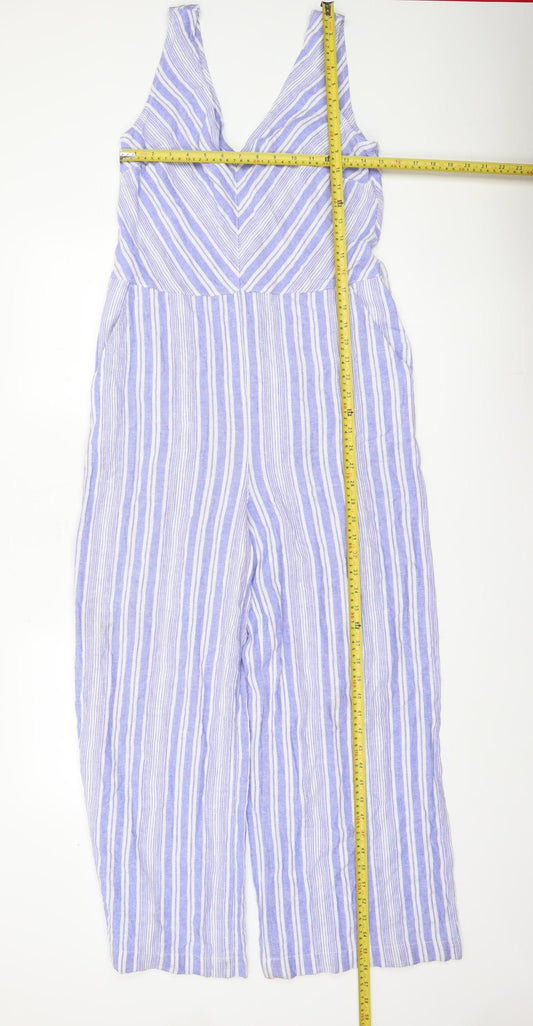Next Women’s Blue Striped Linen Blend Sleeveless Jumpsuit Size 10