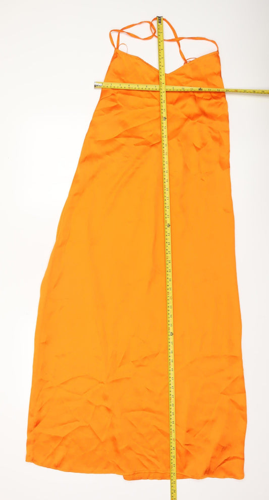 Stradivarius Women’s Orange Size 12 Slip Midi Dress Summer Party
