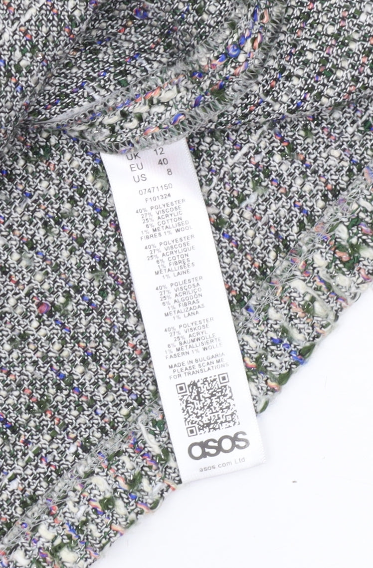 ASOS Women Grey Short Tweed Pencil Skirt Size 12 Zip Detail