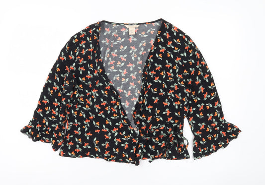 Womens UK Size 10 H&M Black Wrap Blouse