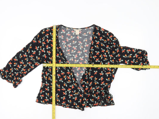 Womens UK Size 10 H&M Black Wrap Blouse