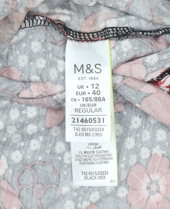 Marks and Spencer Women’s Black Floral Shift Dress UK 12 Long Sleeve