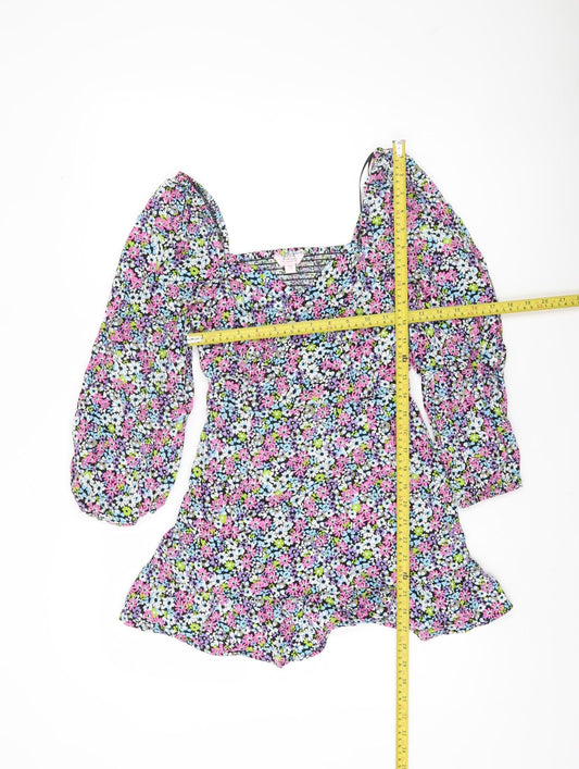 Miss Selfridge Women’s Petite Floral Mini Dress UK 6 Puff Sleeve