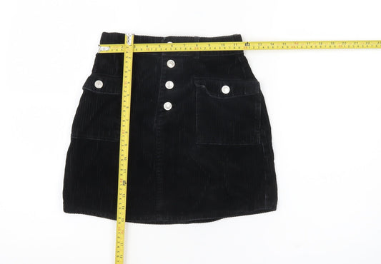 Primark Women’s Black Corduroy Mini Skirt Size 4 with Buttons