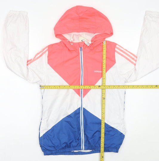 Adidas Women’s Pink White Blue Windbreaker Jacket UK 8