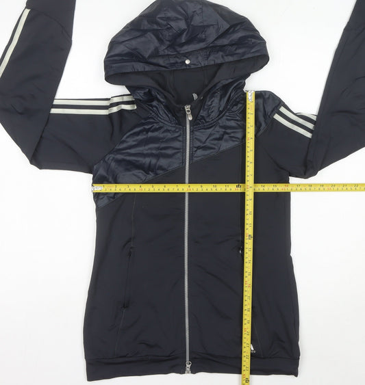 Adidas Womens Black Size 10 Track Jacket Hooded Full Zip Activewear