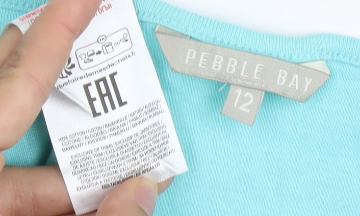 Womens UK Size 12 Pebble Bay Blue Basic T-Shirt