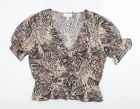 Womens UK Size 12 Topshop Multicoloured Wrap Blouse