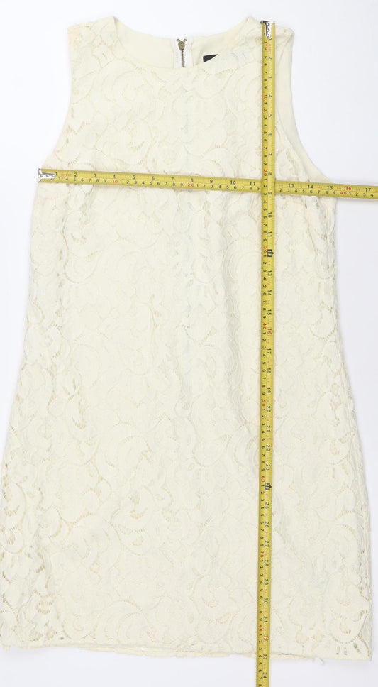 Oasis Women Ivory Lace Shift Dress Size 10 Knee Length Wedding Party
