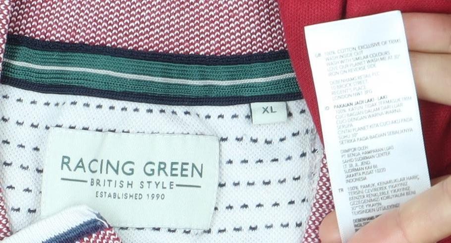 Racing Green Men’s Red Cotton Polo Shirt XL Casual Summer Top