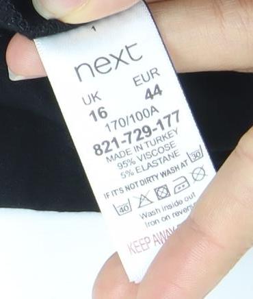 Next Womens Black Floral Shift Dress Size 16 Long Sleeve Knee Length