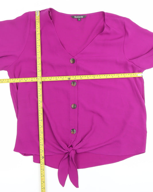 Bonmarché Women’s Purple Blouse Size 18 V-Neck Button Tie Waist
