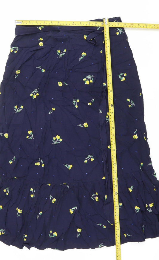 Gap Womens Blue Floral Viscose A-Line Wrap Skirt M Knee Length Lightweight