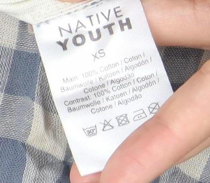 Native Youth Women’s Blue Check Cotton XS Knee Length Button Skirt