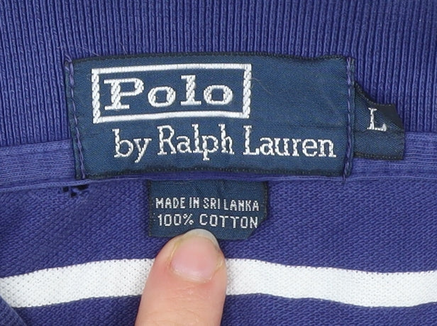 Ralph Lauren Men’s Blue White Striped Polo Shirt L Cotton