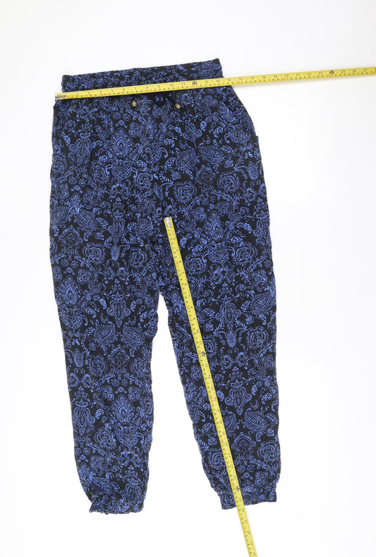 New Look Womens Black Blue Paisley Jogger Trousers Size 10