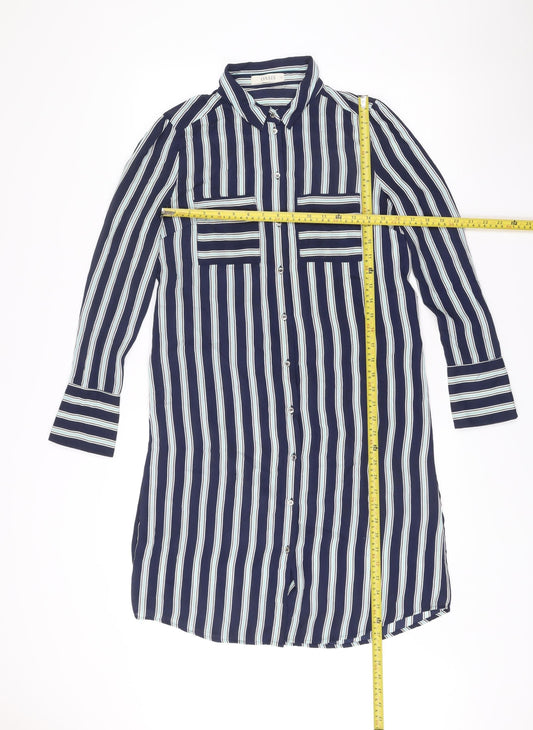 Oasis Women’s Blue Stripe Shirt Dress Size 10 Long Sleeve