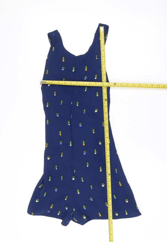 Zara Women Blue Cactus Print Sleeveless V-Neck Playsuit Size 12