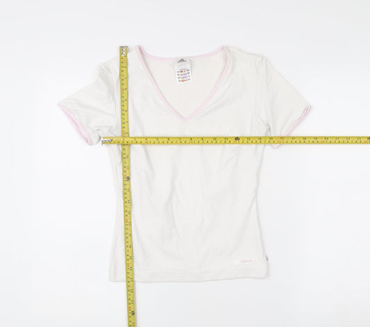 Adidas Womens White Slim Fit V-Neck Activewear T-Shirt Size 10
