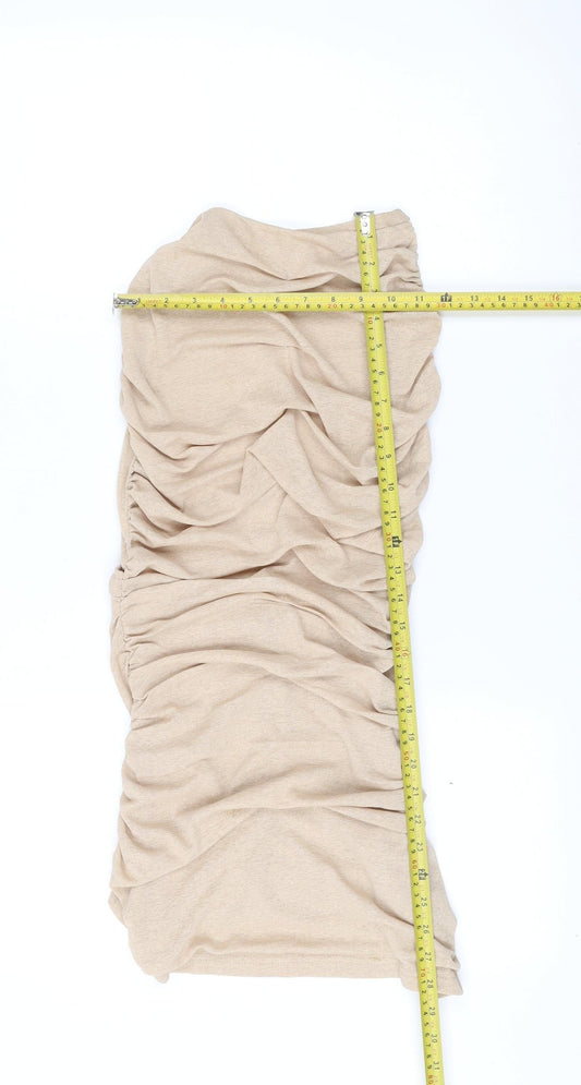 PrettyLittleThing Womens Beige Ruched Bodycon Midi Dress UK 10
