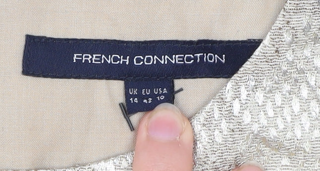 French Connection Women Beige Metallic Shift Dress Size 14 Party Wear