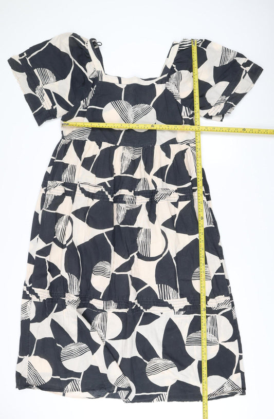 Next Women’s Ivory Black Geometric A-Line Cotton Dress Size 14
