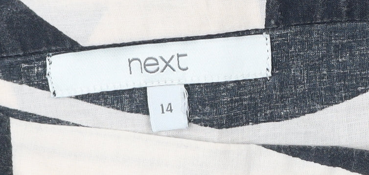Next Women’s Ivory Black Geometric A-Line Cotton Dress Size 14