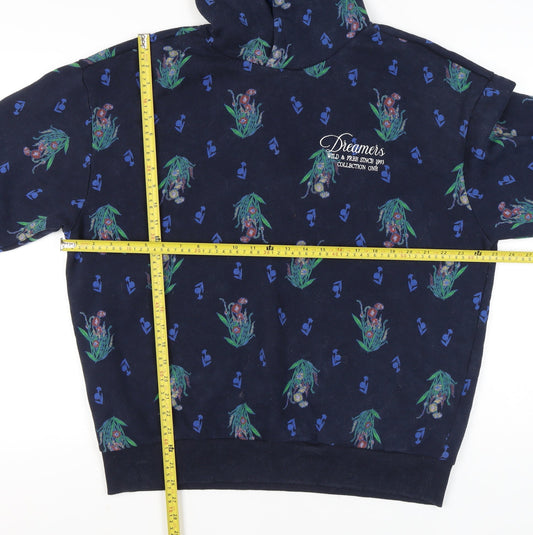 Primark Men’s Blue Floral Graphic Pullover Hoodie Size L