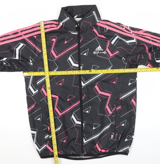Adidas Womens Black Geometric Track Jacket Size 12 Lightweight Sports