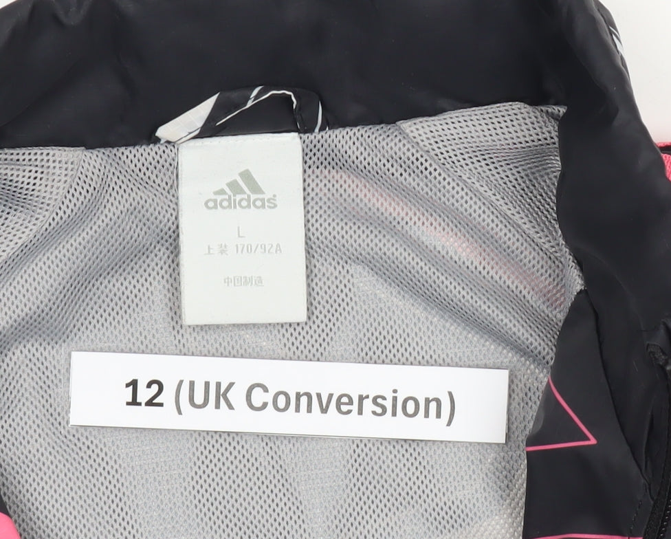 Adidas Womens Black Geometric Track Jacket Size 12 Lightweight Sports