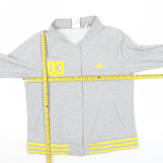 Adidas Women Grey Varsity Jacket UK 12 Cotton Blend Snap
