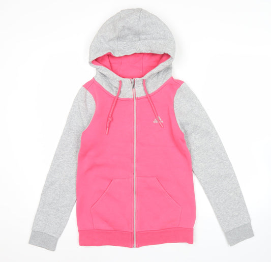 Additional front view of Adidas women’s pink grey full zip hoodie, size UK 8, uk cotton blend