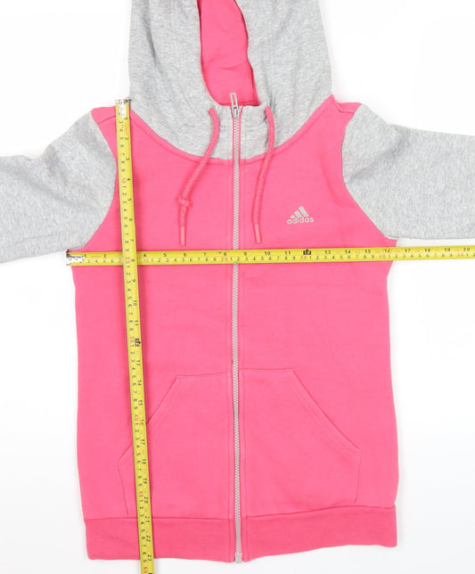 Adidas Womens Pink Grey Full Zip Hoodie Size 8 UK Cotton Blend