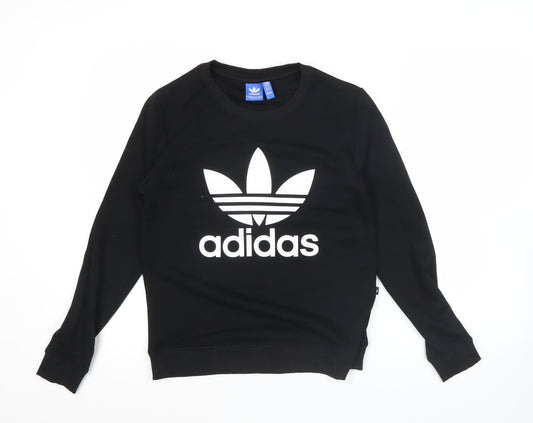 Additional front view of Adidas women’s black logo sweatshirt uk m cotton blend crew neck