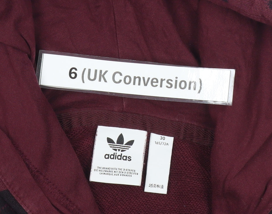 Adidas Womens Burgundy Hoodie Size 6 Cropped Pullover Leopard Print